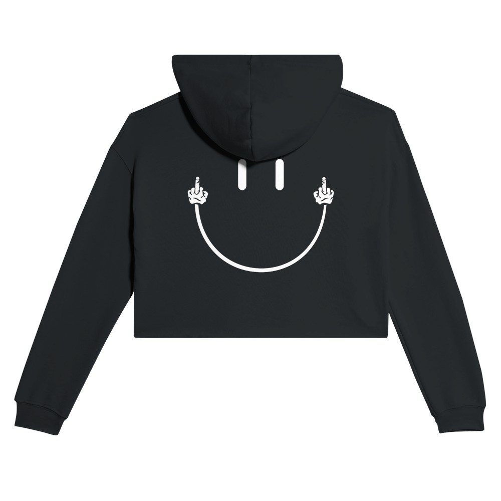 Smiley Middle Finger Women's Cropped Hoodie - Bold and Defiant 1 ToonTreasure funny graphic t-shirt “Smiley Middle Finger Women's Cropped Hoodie - Bold and Defiant” – Hoodies