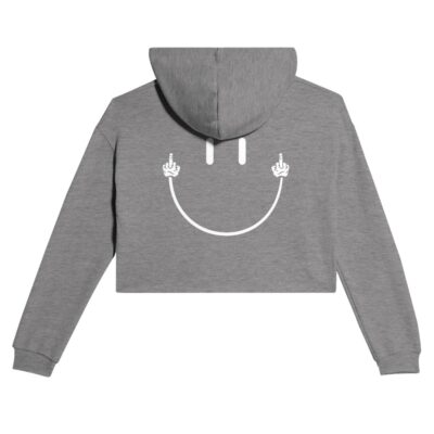 ToonTreasure funny graphic t-shirt “Smiley Middle Finger Women's Cropped Hoodie - Bold and Defiant” – Hoodies